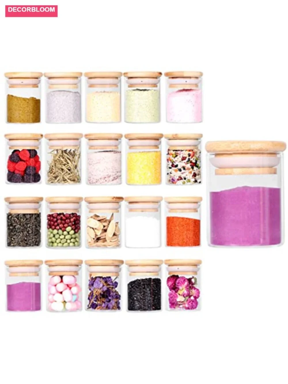 20-Piece Glass Spice Jar Set with Bamboo Airtight Lids & Labels, Food Storage